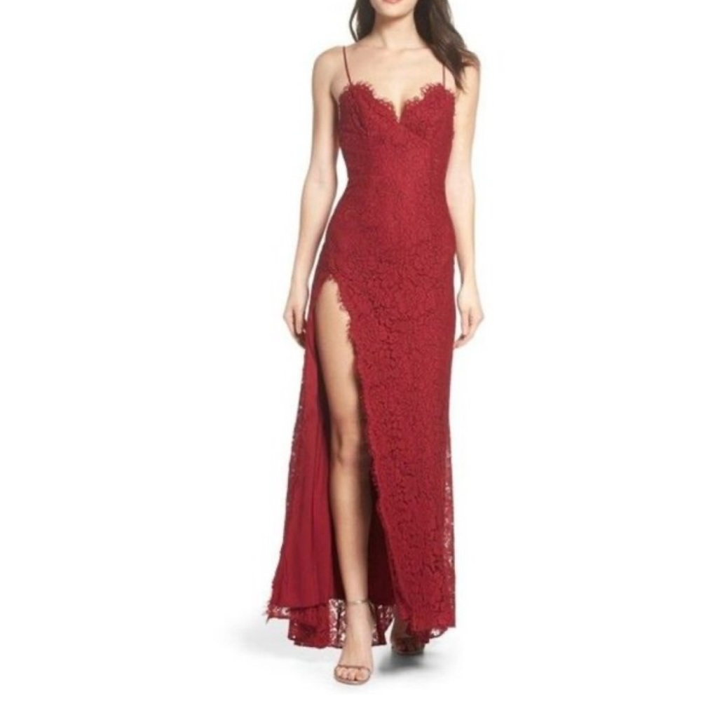 Fame and Partners Everett Red Lace Gown